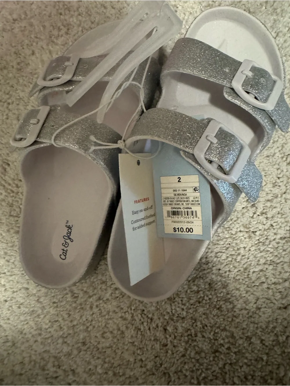 Cat & Jack Silver Glitter Double-Buckle Kids Sandals